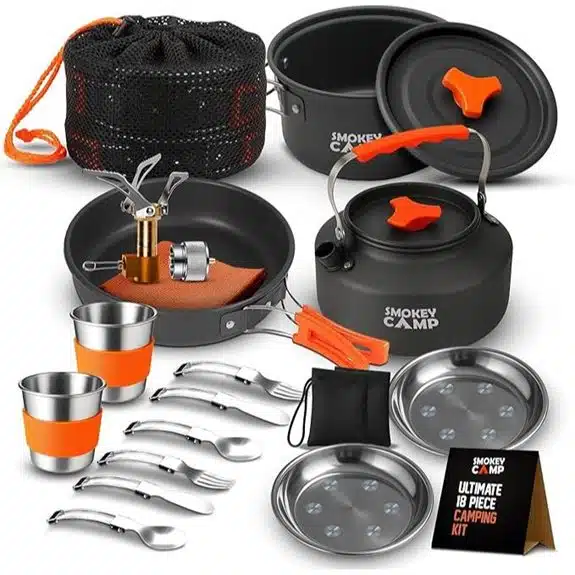 Die 15 besten Kochsets für Camping, die Campingplätze in Gourmetküchen verwandeln 15 All-in-One-Camping-Kochgeschirrset mit Antihaftbeschichtung für Rucksacktouren