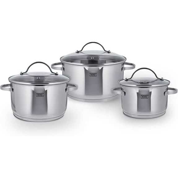 Die 10 besten Edelstahltöpfe, die das Kochen zu einem luxuriösen Erlebnis machen 5 KHG 3-teiliges Topfset aus gebürstetem Edelstahl