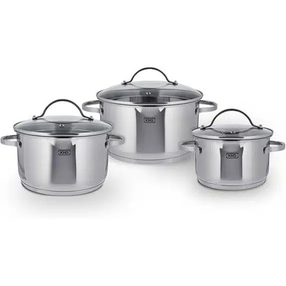 10 Best Kochtöpfe Ceranfeld Geeignet für Effizientes Kochen 7 KHG 3-teiliges Topfset aus gebürstetem Edelstahl