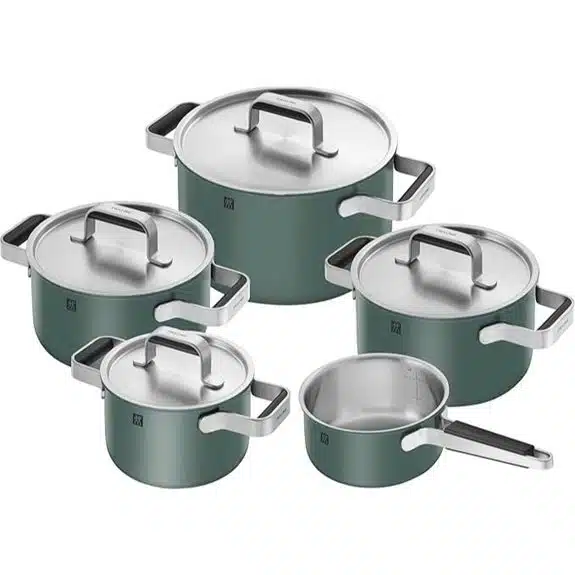 15 Best Kochtöpfe keramikbeschichtet That Make Cooking a Breeze 6 ZWILLING PURE 5-teiliges Kochgeschirrset aus grünem Edelstahl