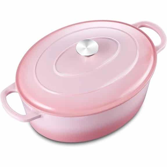 Die 10 besten Dutch Oven Töpfe, die jedes Essen zu einem Genuss machen 7 Leonyo 5QT Rosa ovaler emaillierter Schmortopf
