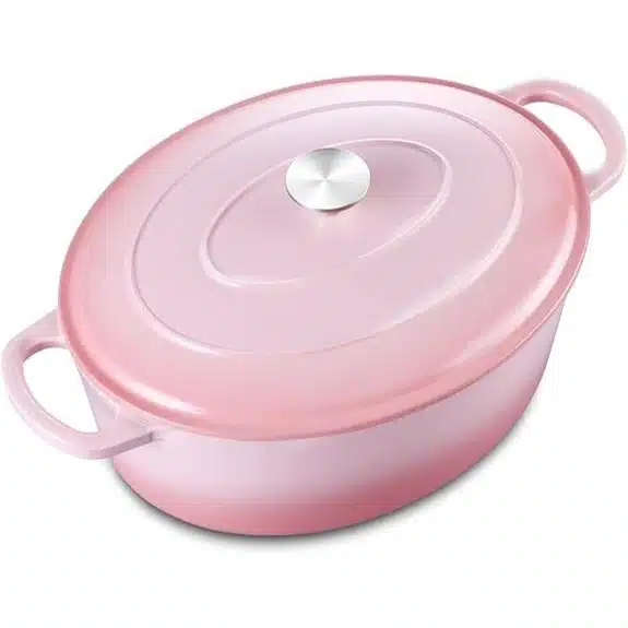 Die 10 besten Dutch Oven Töpfe, die jedes Essen zu einem Genuss machen 7 Leonyo 5QT Rosa ovaler emaillierter Schmortopf