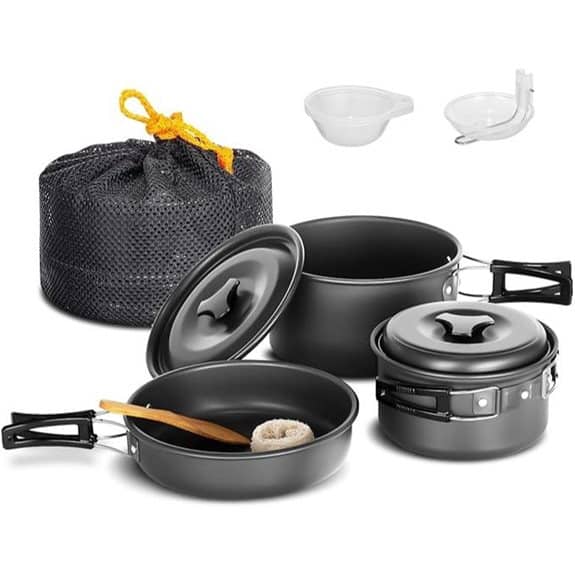 10 Best Kochtöpfe mit Transporttaschen, die jede Campingküche verbessern 8 Lixada 10-teiliges leichtes Camping-Kochgeschirrset