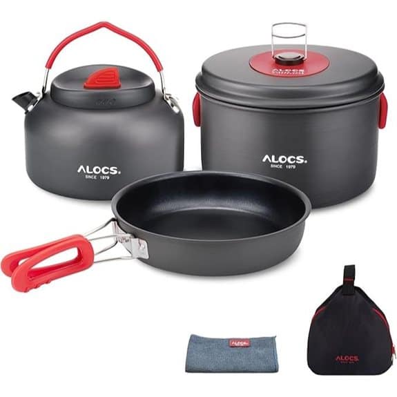 Die 10 besten Campingkochgeschirre, die das Kochen im Freien zum Kinderspiel machen 10 Alocs Leichtes Camping-Kochgeschirrset mit Wasserkocher
