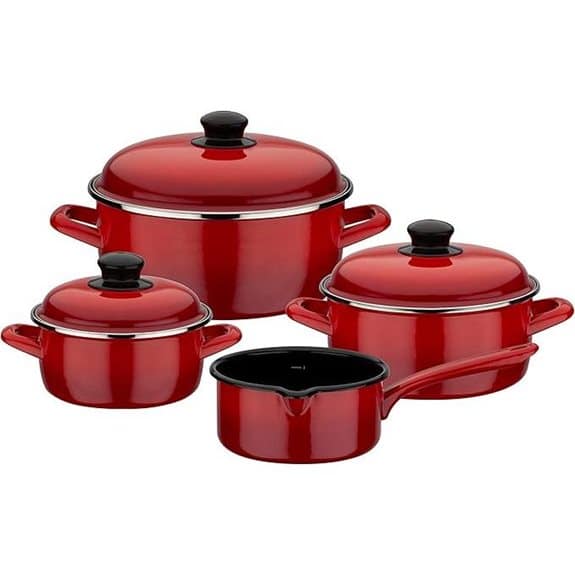 Die 15 besten emaillierten Kochtöpfe, die das tägliche Kochen zum Vergnügen machen 8 GSW Red Shadow 190114 Topfset 7-teilig Stahl-Emaille