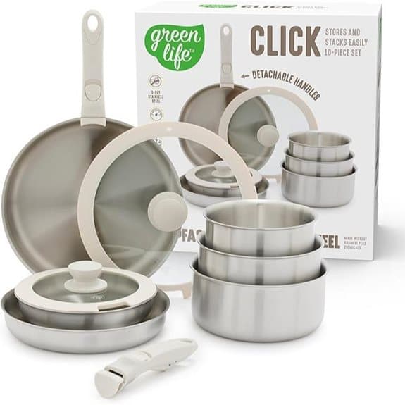 GreenLife 10-teiliges stapelbares Kochgeschirrset aus Edelstahl