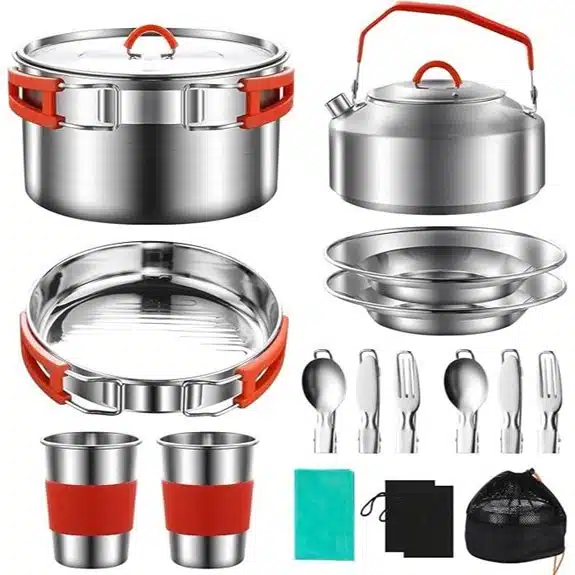 Die 7 besten Kessel Töpfe für Camping, die das Kochen im Freien erleichtern 8 Camping-Kochgeschirrset für 2-3 Personen (Edelstahl)
