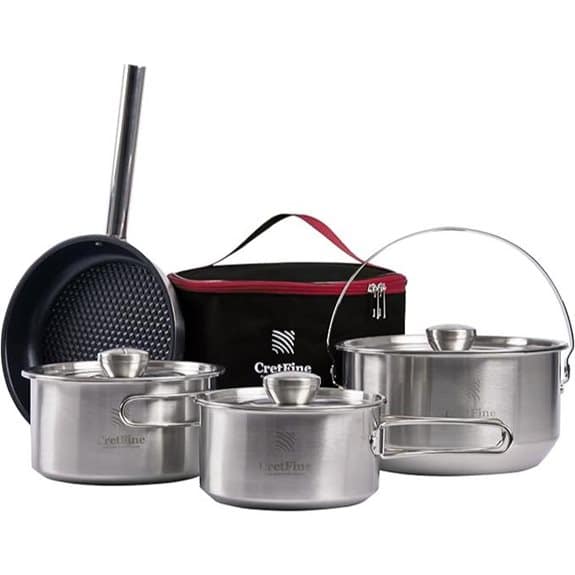 10 Best Kochtöpfe mit Transporttaschen, die jede Campingküche verbessern 3 CampPro Edelstahl-Campingkochgeschirrset für 4-8 Personen