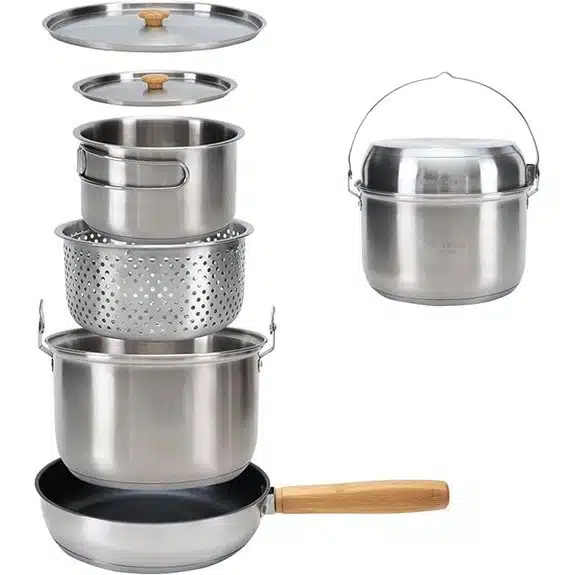 Die 10 besten Hobo-Kocher-Töpfe, die Campingmahlzeiten zu unvergesslichen Erinnerungen machen 10 KingCamp 304 Edelstahl-Campingkochgeschirrset