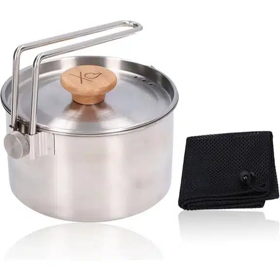 10 Best Kochtöpfe mit Transporttaschen, die jede Campingküche verbessern 10 Camping-Kochtopf aus Edelstahl mit Klappgriff, 1000 ml