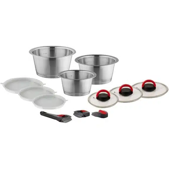 7 Best Kochtöpfe Gasherd Geeignet, die jede Küche aufwerten 3 12-teiliges Kochgeschirrset aus Edelstahl mit abnehmbaren Griffen