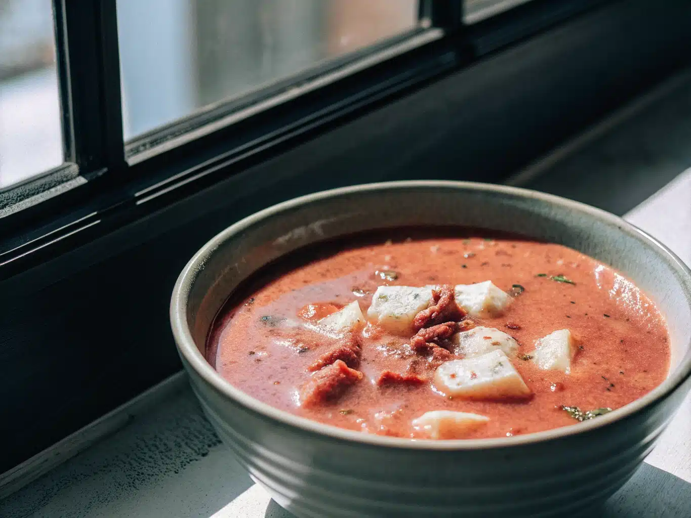 Jamaikanische Kidneybohnensuppe mit Rindfleisch 1 Kräftige Kidneybohnensuppe mit Rindfleisch, Kartoffeln und kleinen Mehlklößchen in einer Schale