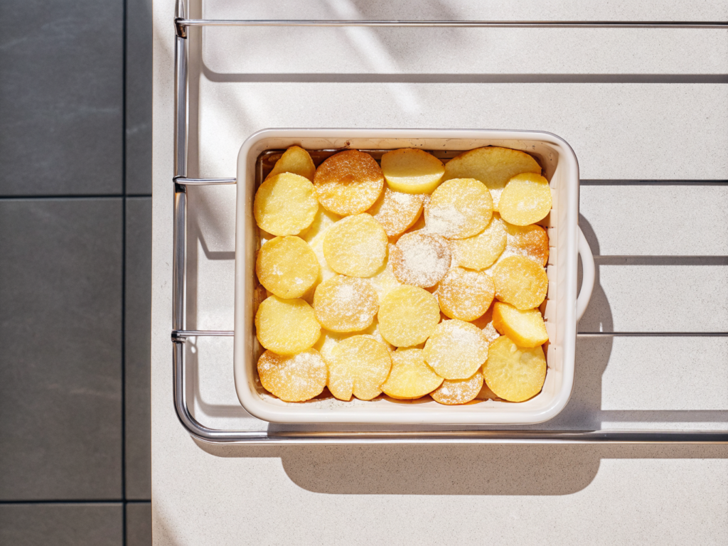 Kartoffelauflauf mit Gemüse und Käse 2 Kartoffeln, Möhren, Kohlrabi und weitere Zutaten für einen Gemüseauflauf