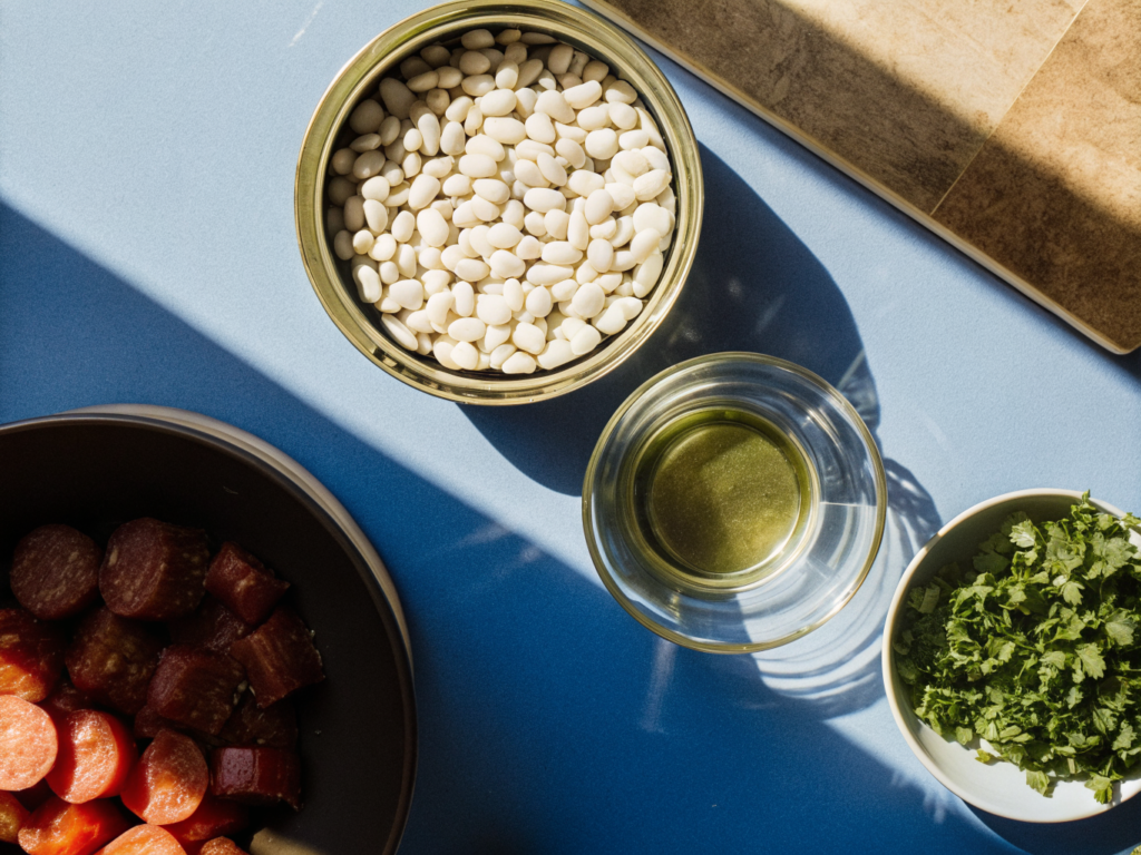 Bohneneintopf mit Cannellini-Bohnen und Chorizo 2 Zutaten für Bohneneintopf mit Cannellini-Bohnen, Chorizo, Tomaten und Schalotten