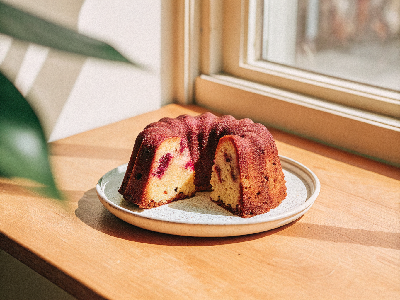 Stück Russischer Zupfkuchen mit dunklem Kakaoteig und heller Quarkfüllung auf einem Kuchenteller